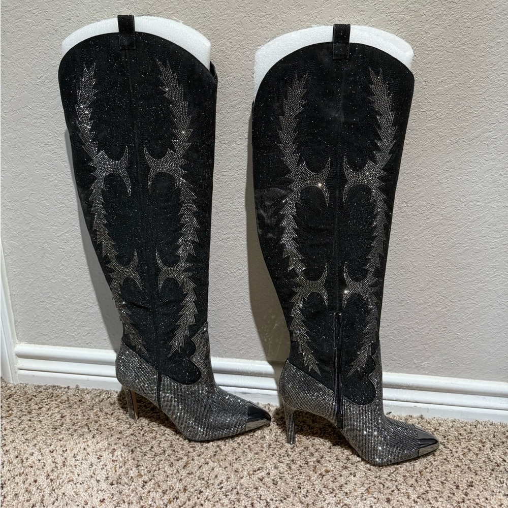 Gianni Bini Black Glitter Over the Knee Boots